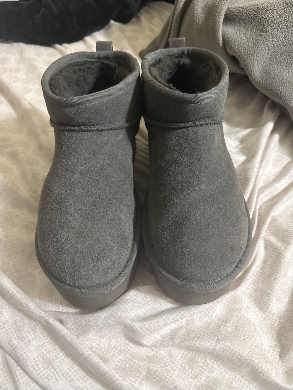 UGG Women's Charcoal Suede Plush-Lined Platform Ankle Boots